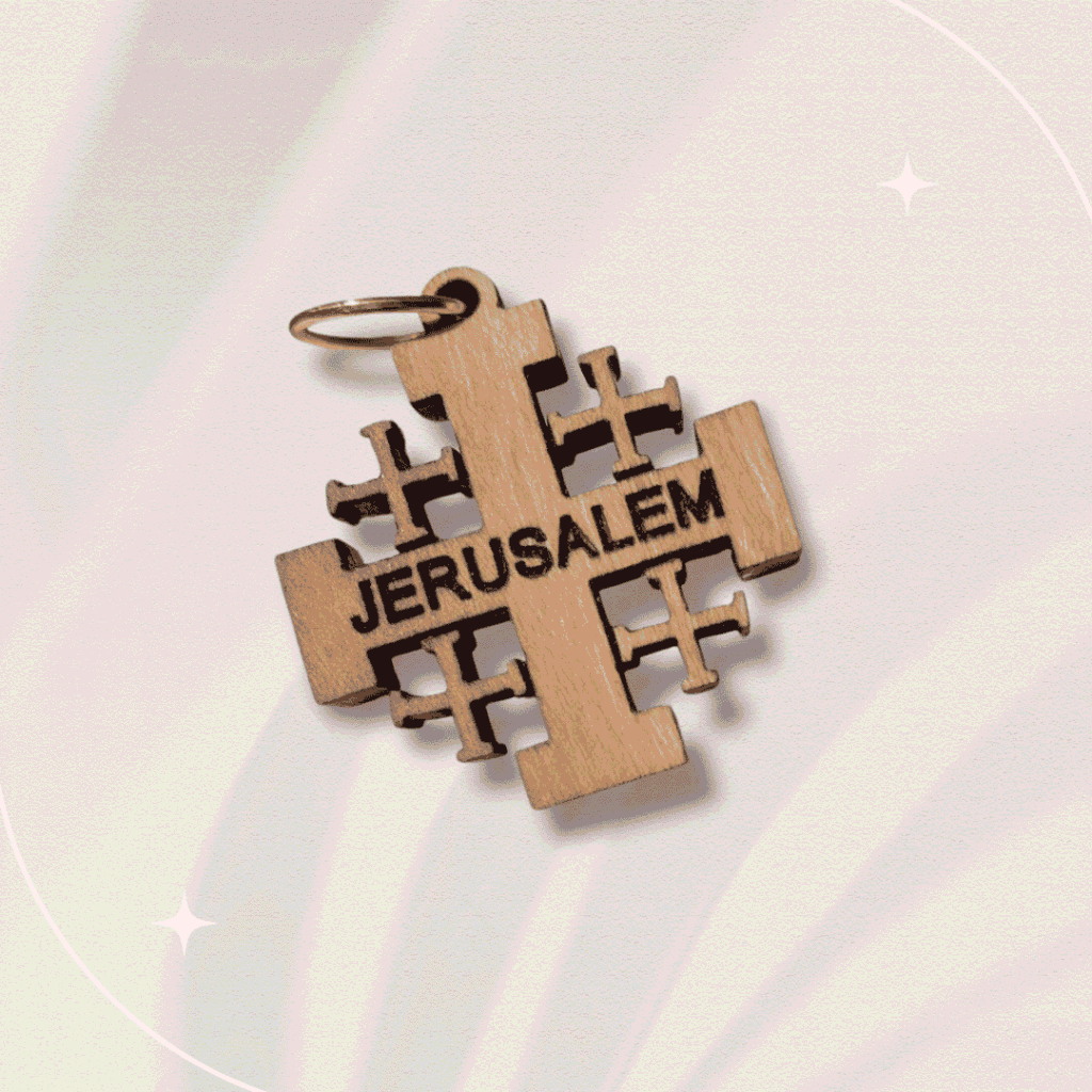 Cruz de Jerusalén. Incentivo de madera de olivo. Proviene de Tierra Santa.